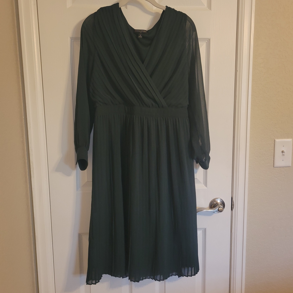 Banana Republic Green A-Line Wrap Dress with Bishop Sleeves